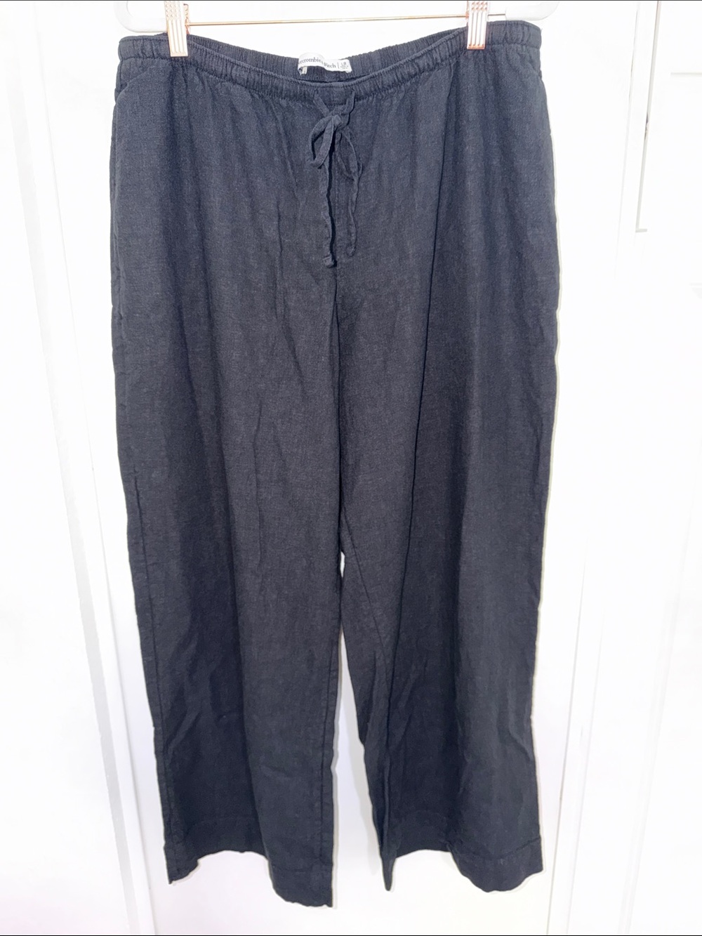 Abercrombie & Fitch Linen Blend Wide Leg Pant in Black | L Regular